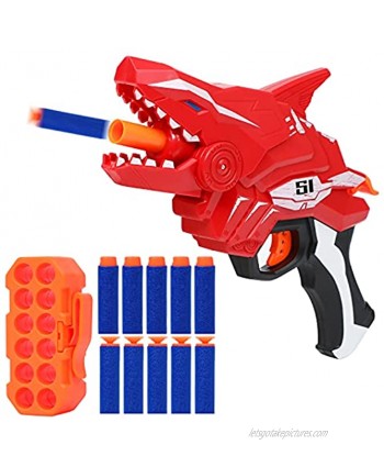 TINLEON Shark Foam Blasters Toy : Gun Pistol Up to 65ft Range with 12 Refill Darts Shark Manual Burst Soft Bullet Gun Party Favors Gifts for 6+ Boys Girls