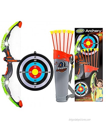 Toysery Bow and Arrow for Kids with LED Flash Lights Archery Set with 6 Suction Cups Arrows Target and Quiver Practice Outdoor Toys Archery Set for Children Above 6 Years Old