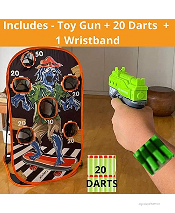 Wishery Kids Zombie Halloween Nerf Target Shooting Game Toy for Boys Practice. Compatible with Nerf Blasters. Birthday Gift for Boys Ages 5 6 7 8 9,10. Toys Gun Darts & Wristband.Outdoor Party .