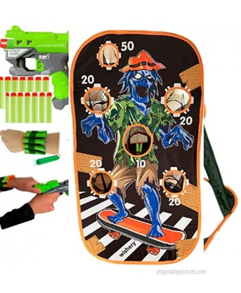Wishery Kids Zombie Halloween Nerf Target Shooting Game Toy for Boys Practice. Compatible with Nerf Blasters. Birthday Gift for Boys Ages 5 6 7 8 9,10. Toys Gun Darts & Wristband.Outdoor Party .