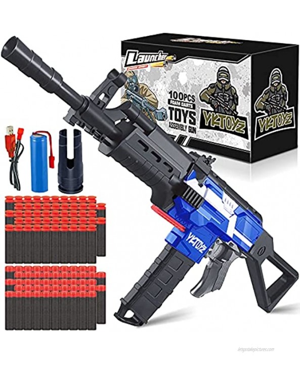 YKToyz Motorized Blaster Toy Gun Compatible with Nerf 3 Burst Modes Automatic Toy Foam Blaster Gun with 100 Pcs Soft Darts Electric DIY Toy Guns Birthday Gifts for 6+ Years Old Boys Girls Teens