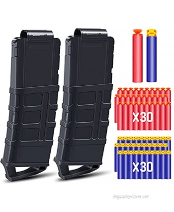 POKONBOY 12-Dart Quick Reload Clip with 60 Pcs Refill Darts Soft Bullet Magazine Clip Fit for Nerf N-Strike Elite Series Pack of 2