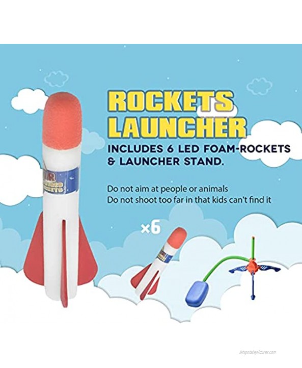 Toy Rocket Launcher for Kids Outdoor Toys with 6 LED Foam Rockets Up to 100 Feet Stomp Launch Toys for Kids Jump Rocket Outside Toys Birthday Gift for Boys and Girls Ages 3 4 5 6 7 8 Years Old
