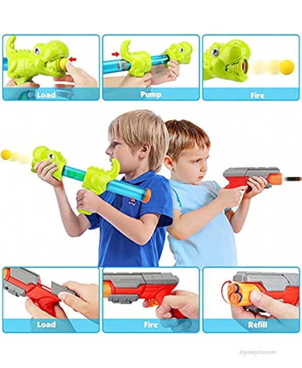 Dinosaur Shooting Toys for Kids 2 Modes Shooting Target w 2 Air Pump Guns & 48 Foam Balls 1 Dart Gun & 36 Foam Darts 4 LED Dolls Target Practice Gift for 5 6 7 8 9 10+ Years Old Boys Girls