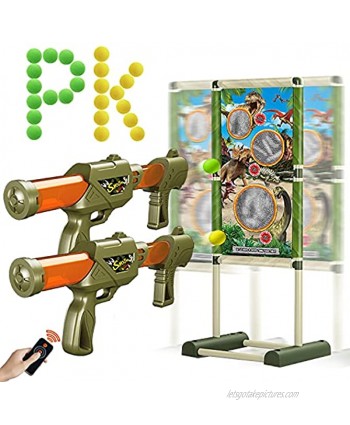 KITEOAGE Dinosaur Shooting Games Toys Air Guns Set for Boys Girls with Moving Shooting Target and 24 Foam Balls Set of 2 Players