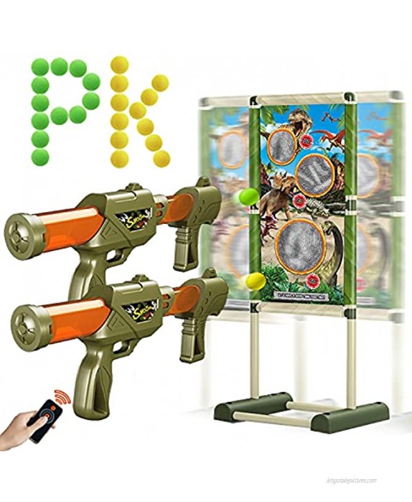 KITEOAGE Dinosaur Shooting Games Toys Air Guns Set for Boys Girls with Moving Shooting Target and 24 Foam Balls Set of 2 Players