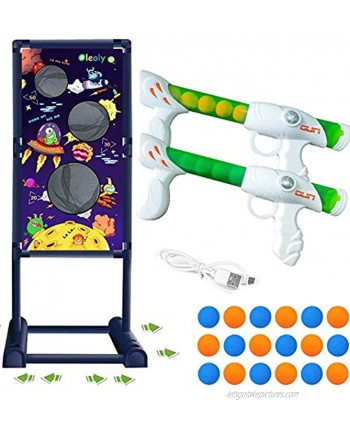 Moving Shooting Game Toy for 6 7 8 9+ Year Old Kids 2pcs Popper Toy Guns & 18 Foam Balls and Electronic Shooting Target Ideal Indoor Shooting Target Practice Set Gifts Compatible with Nerf Toys
