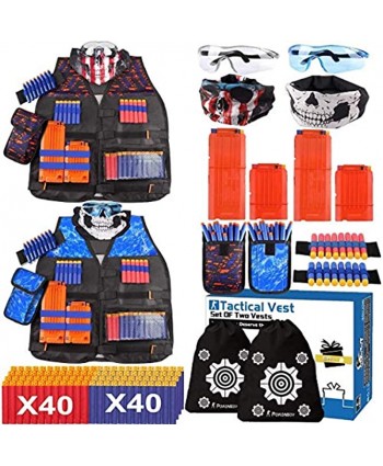 POKONBOY 2 Pack Blaster Guns and Tactical Vest Set with 1200 Refill Darts for Kids