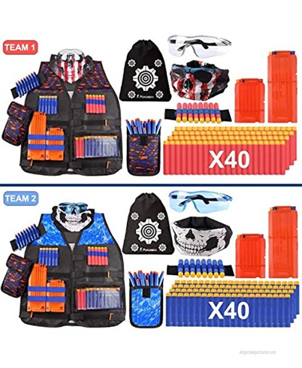 POKONBOY 2 Pack Blaster Guns and Tactical Vest Set with 1200 Refill Darts for Kids