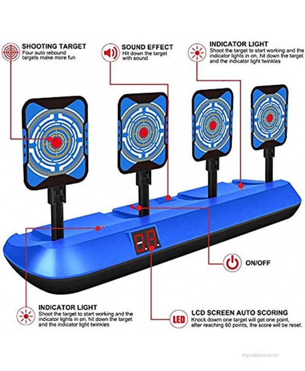 POKONBOY Digital Shooting Target and 2 Pack Blaster Toy Guns Fit for Nerf Bullets Auto Reset Electronic Scoring Toys Foam Dart Guns with 80 Refill Bullets for 6+ Year Old Boys Kids Christmas