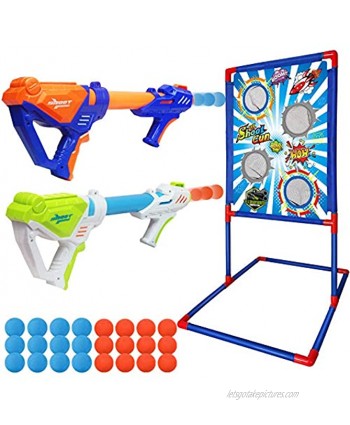 Shooting Game Toy for 5 6 7 8 9 10+ Years Old Kids Boys 2 Foam Ball Popper Guns & Shooting Target with 24pcs Foam Balls Indoor Outdoor Game for Kids Ideal Gift Compatible with Nerf Toy Gun TOPMINO