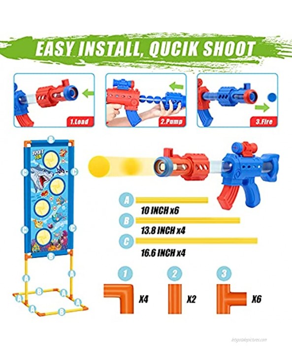 Shooting Game Toys for 5 6 7 8 9 10+ Years Old Boys 2 Popper Air Toy Guns & 48 Foam Balls & Standing Shooting Target Compatible with Nerf Guns Kids Gifts for Birthday Christmas Halloween Carnival