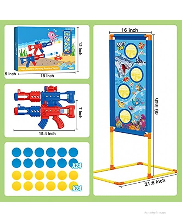 Shooting Game Toys for 5 6 7 8 9 10+ Years Old Boys 2 Popper Air Toy Guns & 48 Foam Balls & Standing Shooting Target Compatible with Nerf Guns Kids Gifts for Birthday Christmas Halloween Carnival