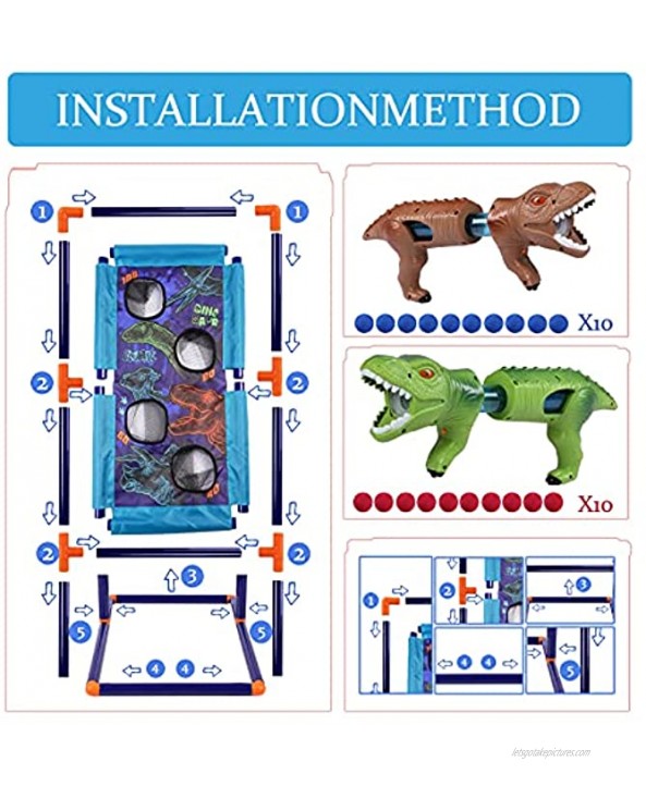 Shooting Games Dinosaur Kids Toys for 5 6 7 8 9 10+ Year Old Boys Girls,2 Foam Ball Popper Air Guns,Standing Shooting Target,20 Foam Balls & Bullets,Indoor Outdoor Games Compatible with Nerf Toy Guns