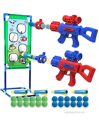 Shooting Toys for 6 7 8 9 10+ Years Old Boys 2Pk Toy Foam Blasters Air Popper Guns with Shooting Target 24 Foam Balls Target Practice Toys Gift Christmas Birthday Present Gift