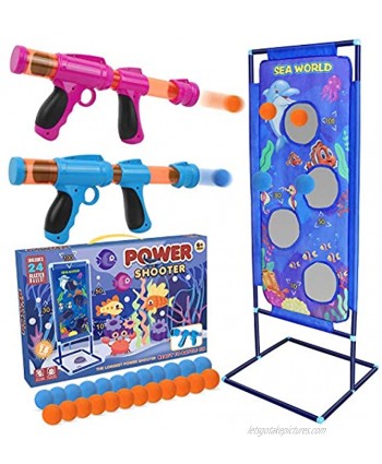 STOTOY Shooting Game Boy Toys 5 6 7 8 9 10+ Years Old Boys & Girls Toys 2 PK Popper Kids Toy Guns with Standing Shooting Target for Nerf 24 Foam Balls Indoor-Outdoor Activity Party Game for Kids