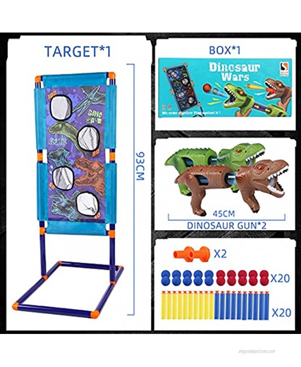SZJJX Shooting Games Dinosaur Kids Toys for 5 6 7 8 9 10+ Year Old Boys Girls,2 Foam Ball Popper Air Guns,Standing Shooting Target 20 Foam Balls & Bullets Ideal Gift Compatible with Nerf Toy Guns