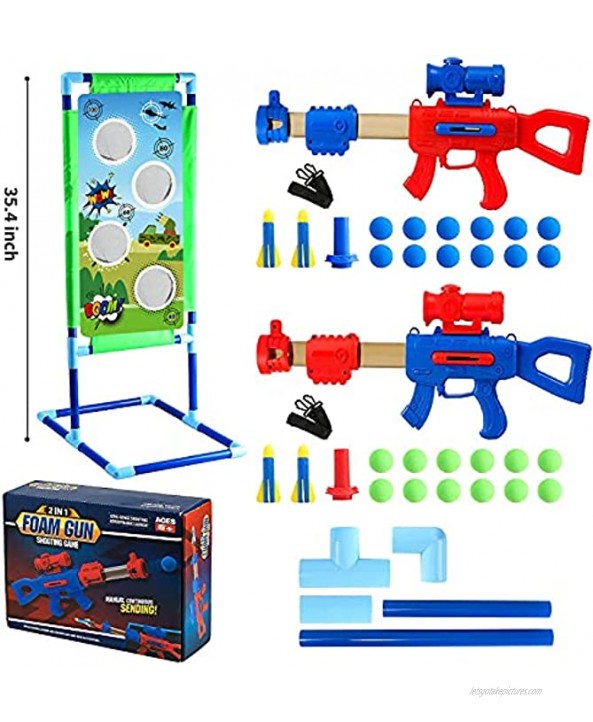 Toys for 6 7 8 9 10+ Year Old Boys Girls Shooting Games Toys for Kids with 2 Popper Ball Guns 4 Foam Rockets 24 Foam Balls Shooting Target Birthday Christmas New Year Best Gifts for Kids