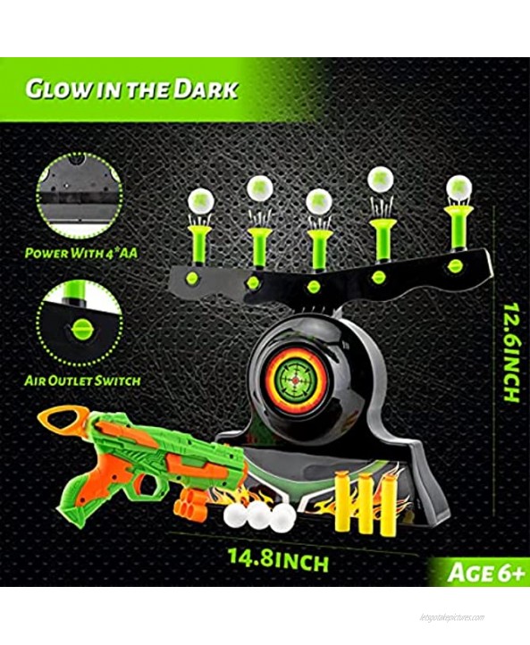TSOGIA Toy Gun Set,Shooting Game Glow in The Dark Floating Ball Electric Target Practice Toys for Kids Boys Hover Shot 1 Blaster Toy Gun 10 Soft Foam Balls 3 Darts,Gift for Kids Ages 4 +