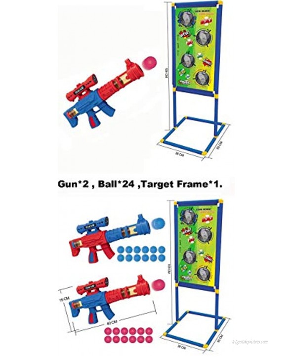 UNCLE WU Shooting Game Toy for Age 5 6 7 8,9,10+ Years Old Kids .2pk Foam Popper Air Toy Gun with 24 Foam Balls and Standing Shooting Target .Indoor Activity Games for Kids Boys Girls