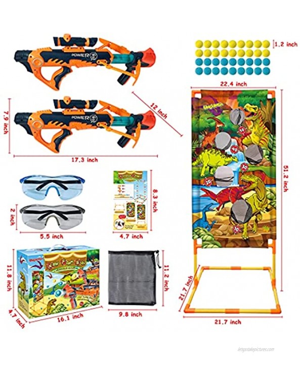 UNGLINGA Dinosaur Shooting Games Toys Gifts for 5 6 7 8 9 10+ Years Old Boys Kids Outdoor Indoor Party Game 2 Foam Ball Popper Air Gun Blasters with Big Shooting Target Birthday Present