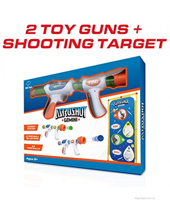 USA Toyz Astroshot Gemini Shooting Games for Kids 2pk Soft Foam Ball Popper Toy Foam Blasters and Guns 2-Player Toy Guns Set with Standing Shooting Target and 24 Soft Foam Balls