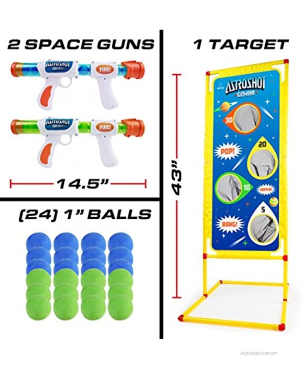 USA Toyz Astroshot Gemini Shooting Games for Kids 2pk Soft Foam Ball Popper Toy Foam Blasters and Guns 2-Player Toy Guns Set with Standing Shooting Target and 24 Soft Foam Balls