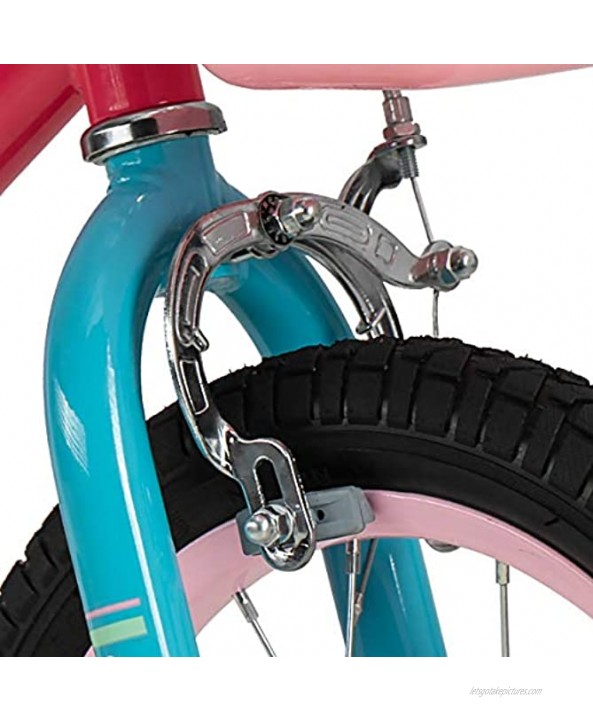 cycmoto Princess Girls Bike for 3-6 Years Child 14 & 16 Kids Bicycle with Basket Hand Brake & Training WheelsPink Teal