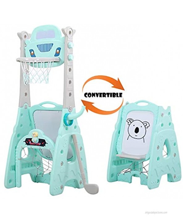 7 in 1 Adjustable Height Basketball Hoop Stand Ring Toss Soccer Goal Golf Best Gift for Boys Girls 1-10 Years Old Indoor and Outdoor Kids Playset