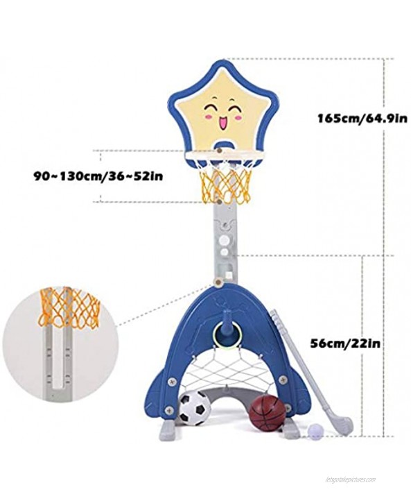 Basketball Hoop Set Stand Kids 4-in-1 Sports Activity Center Adjustable Easy Score with Basketball Ring Toss Soccer Goal Best Gift for Baby Infant Toddler3.74Ft~4.98Ft