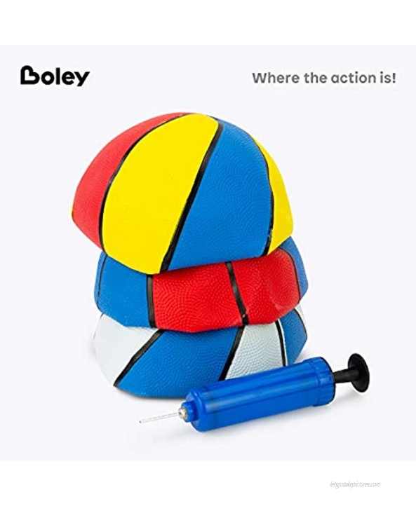 Boley Rubber Basketball Set with Pump 3 Pk 22 inch Size 3 Indoor & Outdoor Basketballs for Kids 3+
