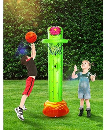 BravoStar Basketball Hoop for Kids Inflatable Cactus Basketball Set with 2 Balls Height-Adjustable Basket 3ft – 5ft Indoor Outdoor Gift Toys for Boys Girls Toddler Age 4-8 Outside Backyard