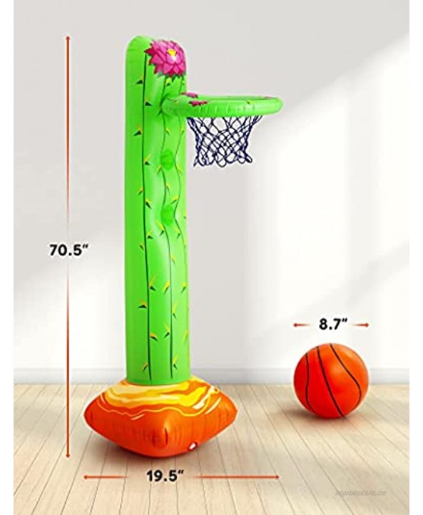 BravoStar Basketball Hoop for Kids Inflatable Cactus Basketball Set with 2 Balls Height-Adjustable Basket 3ft – 5ft Indoor Outdoor Gift Toys for Boys Girls Toddler Age 4-8 Outside Backyard