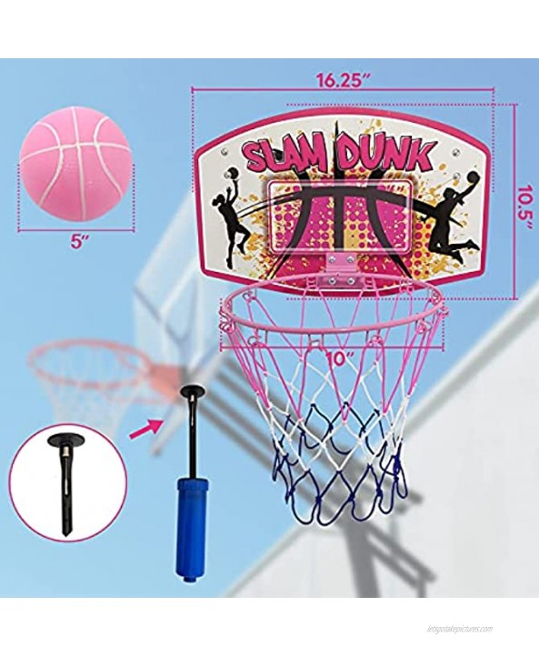 Bundaloo Mini Basketball Hoop Over The Door Indoor Basketball Game for Girls with Foldable Metal Rim 2 Balls & Air Pump