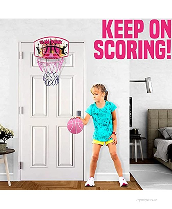Bundaloo Mini Basketball Hoop Over The Door Indoor Basketball Game for Girls with Foldable Metal Rim 2 Balls & Air Pump