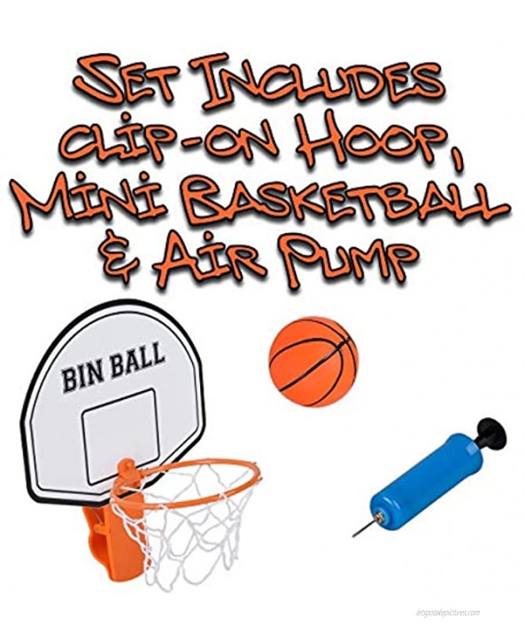 Edgewood Toys Mini Basketball Hoop Trash Can Set – Easy to Attach Backboard with Hoop Inflatable Mini Rubber Basketball & Pump and Pin – Great for Offices & Kids Bedrooms – Attach to Any Trash Bin