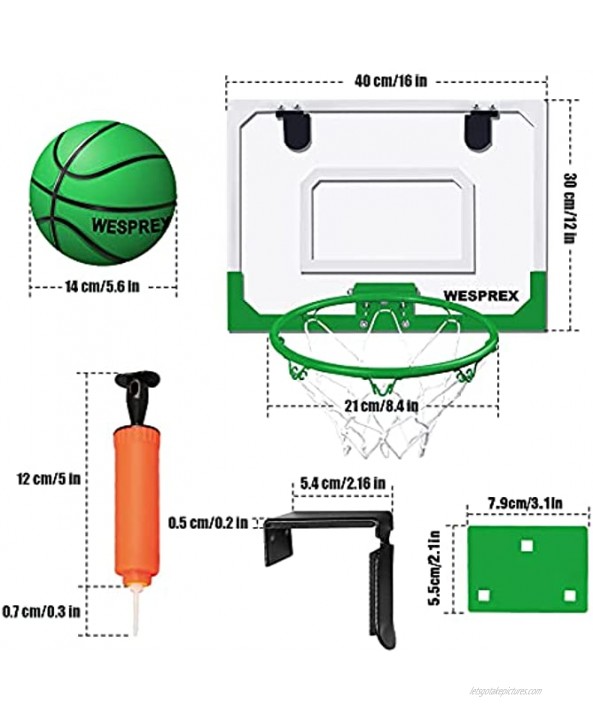 Indoor Mini Basketball Hoop Set for Kids with 2 Balls 16 x 12 Basketball Hoop for Door Wall Living Room and Office Use with Complete Accessories Basketball Toy Gift for Boys and Girls Green
