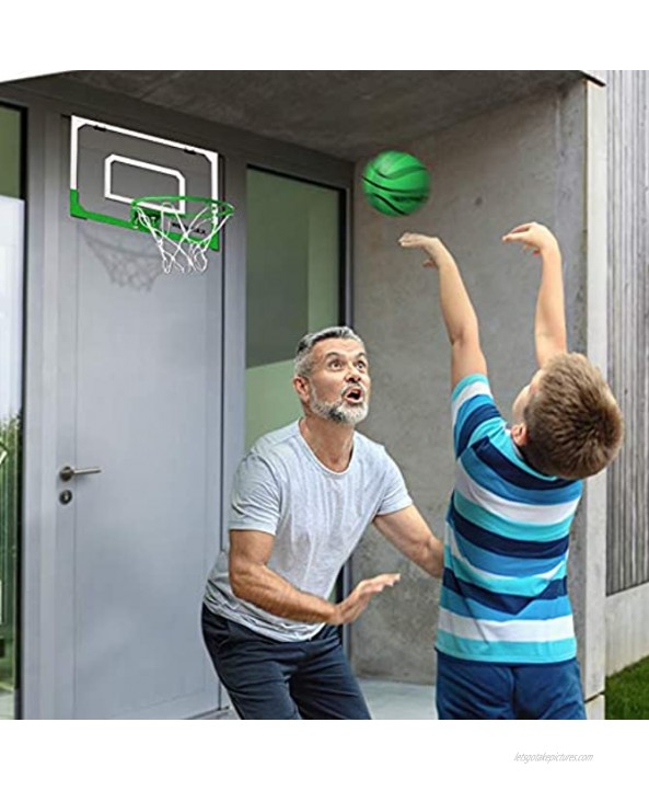 Indoor Mini Basketball Hoop Set for Kids with 2 Balls 16 x 12 Basketball Hoop for Door Wall Living Room and Office Use with Complete Accessories Basketball Toy Gift for Boys and Girls Green