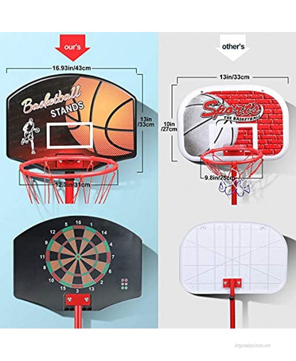 KAMDHENU Basketball Hoop Kids Toy Basketball Hoop with Darts Target 2 in 1 with Height-Adjustable 3.2ft-6.2ft Portable Basketball Hoop Indoor and Outdoor Activities for Kids Age 3-8with 3 Balls