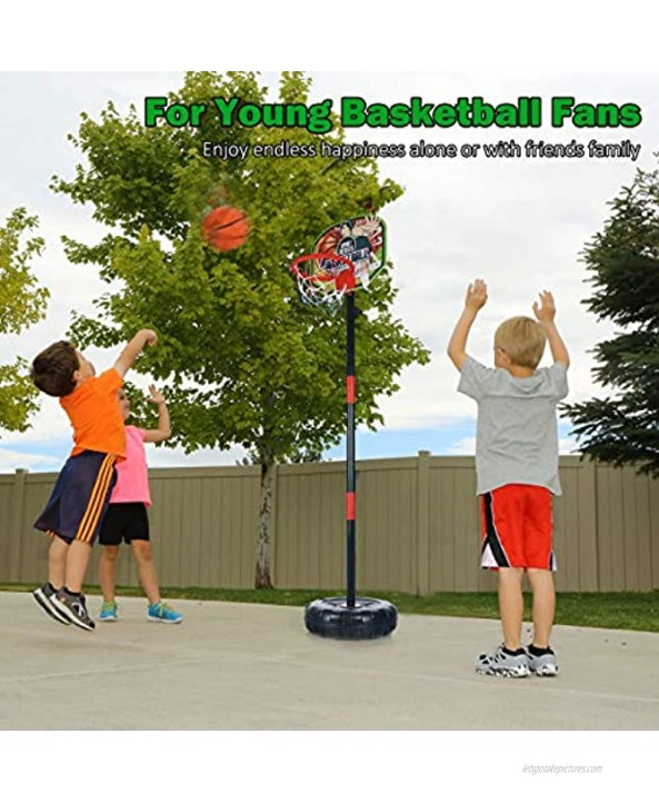 Kids Basketball Hoop Set for Toddlers Aged 3 4 5 Year Exercise N Play Portable Basketball Toy with 14--44 in Adjustable Stand and 4 Inflatable Basketballs for Indoor Office Yard Entertainment