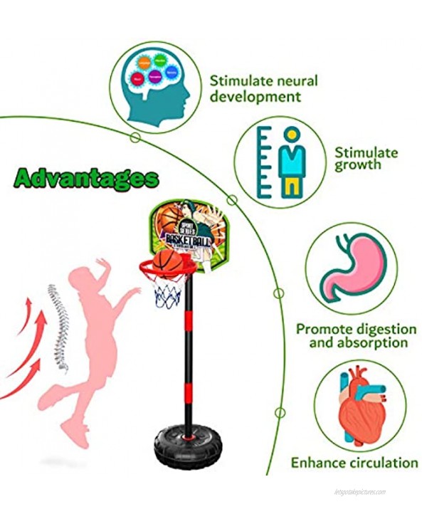 Kids Basketball Hoop Set for Toddlers Aged 3 4 5 Year Exercise N Play Portable Basketball Toy with 14--44 in Adjustable Stand and 4 Inflatable Basketballs for Indoor Office Yard Entertainment