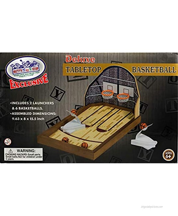 Matty's Toy Stop Deluxe Wooden Mini Tabletop Basketball Game for 2 Players Includes 2 Launchers & 6 Basketballs