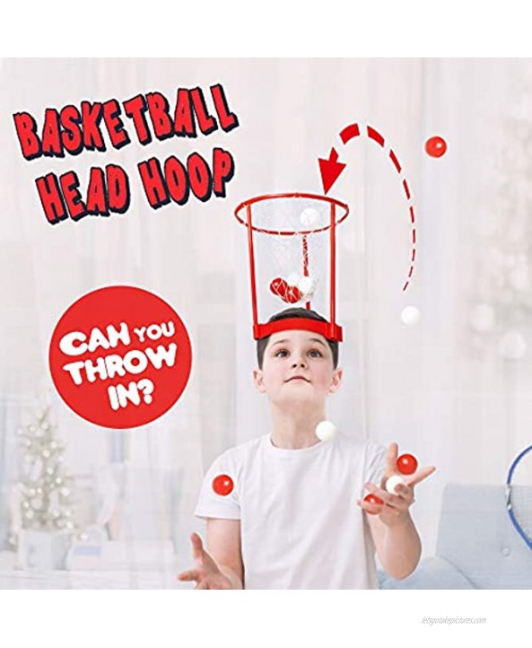 Novelty Place Head Hoop Basketball Party Game Set for Kids & Adults Adjustable Basketball Headband with 20 Balls Red & White