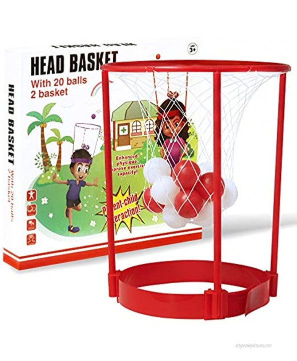Novelty Place Head Hoop Basketball Party Game Set for Kids & Adults Adjustable Basketball Headband with 20 Balls Red & White