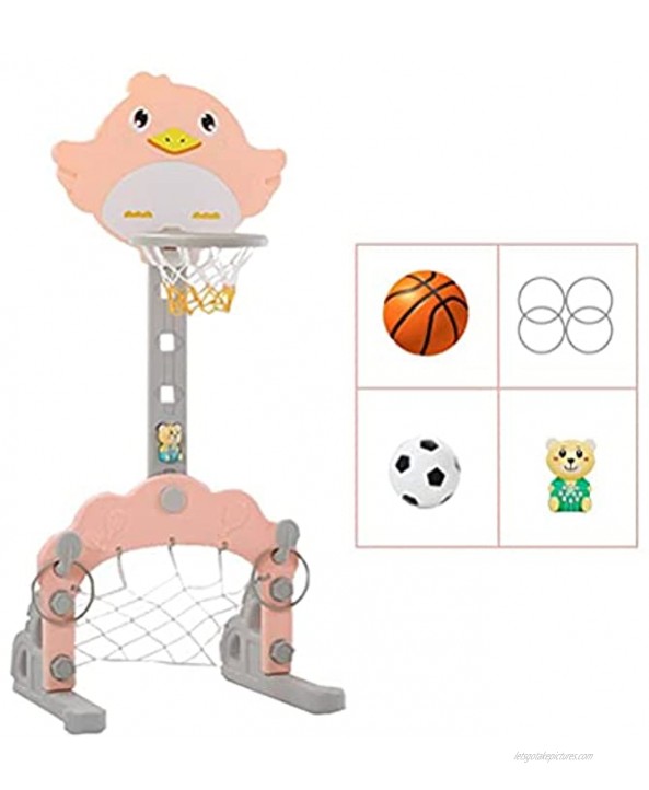 QQQ Height Adjustable Toy Basketball Hoop Stand Set for Kids Toddlers with Basketball Soccer Ring Toss Gifts Toys for 3-8 Years,3 in 1 Sports Activity Center Indoor and Outdoor Activity
