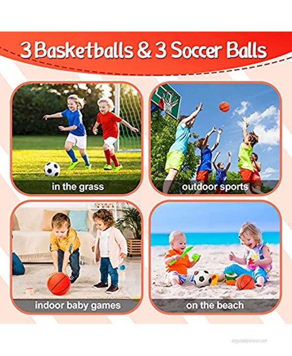 Zhanmai 6 Pieces Mini Replacement Balls 4.75 Inch Soft Sports Balls with Air Pump Inflatable Basketball Soccer Ball for Boys Girls Home School Party Sports Center