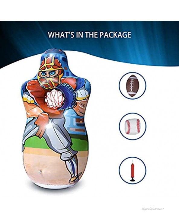 BOWINR Football and Baseball Target Throwing Toss Games for Kids Boys & Girls Teens Inflatable Punching Bag Stuff Supplies for Party Decorations Pinching Training Equipment with 2 Balls