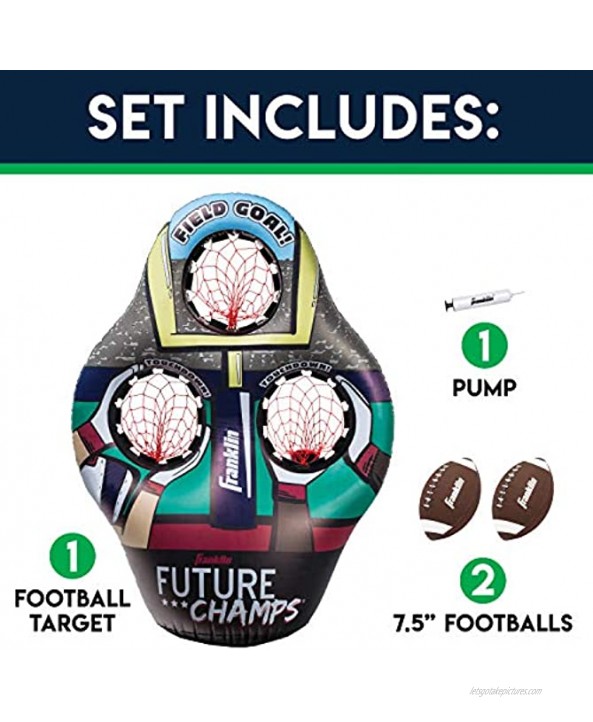 Franklin Sports 60189 Kids Football Target Toss Game Inflatable Football Throwing Target with Footballs Kids Football Toss Game 45 Target Multicolor