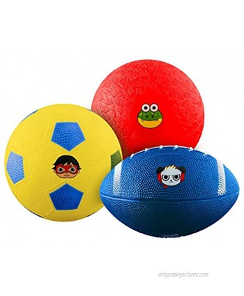 Franklin Sports Ryan's World Mini Sports Balls 3 Pack Mini Football Soccer Ball and Playground Ball Mini Kids Sports Balls