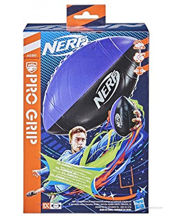 Nerf Pro Grip Football -- Classic Foam Ball -- Easy to Catch and Throw -- Great for Indoor and Outdoor Play -- Blue